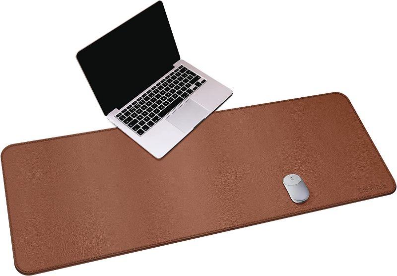 Photo 1 of CENNBIE Leather Desk Mat,55" x 19.6" Extra Large Desk Pad Blotter Protector, Extended Non-Slip Mouse Pad, Waterproof PU Leather Desk Mat on top of desks Large for Office and Home (Brown) 