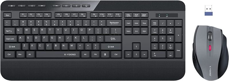 Photo 1 of Wireless Keyboard and Mouse Combo, E-YOOSO 2.4G Full-Sized Ergonomic Keyboard Mouse Combo with Wrist Rest, 3 DPI Adjustable Wireless Optical Mice with USB Nano Receiver for Laptop/Windows/Mac OS/PC
