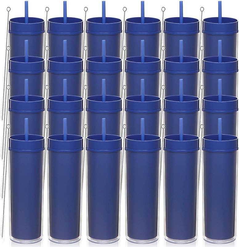 Photo 1 of  Volhoply 20oz Tumbler with Lid and Straw 24 Pack,Double Wall Clear Plastic Skinny Tumblers Bulk,Reusable Travel Iced Coffee Mug,Acrylic Water Cups With Straw Cleaner for Drinks,Party,Gift(Navy,24 Set 