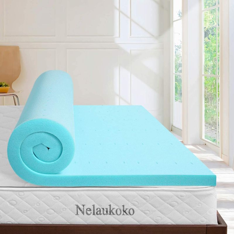 Photo 1 of  Nelaukoko 2 Inch King Size Memory Foam Mattress Topper King Mattress Foam Pad, Ventilated Gel Bed Topper King 