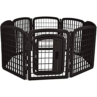 Photo 1 of AmazonBasics 8-Panel Plastic Pet Pen Fence Enclosure With Gate - 59 x 58 x 28 Inches, Black