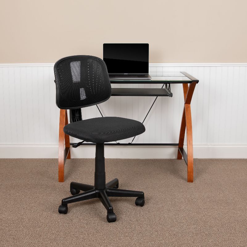 Photo 1 of  Flash Furniture Flash Fundamentals Mid-Back Black Mesh Swivel Task Office Chair with Pivot Back BIFMA Certified 