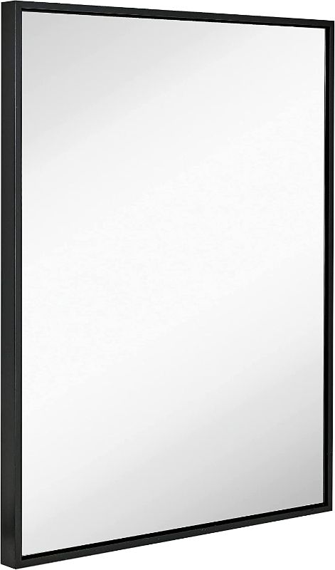 Photo 1 of Hamilton Hills 30" x 40" Contemporary Black Framed Rectangular Wall Mirror | Clean Large Modern Premium Silver Backed Floating Glass Panel Vanity, Bedroom, or Bathroom | Hangs Horizontal or Vertical
