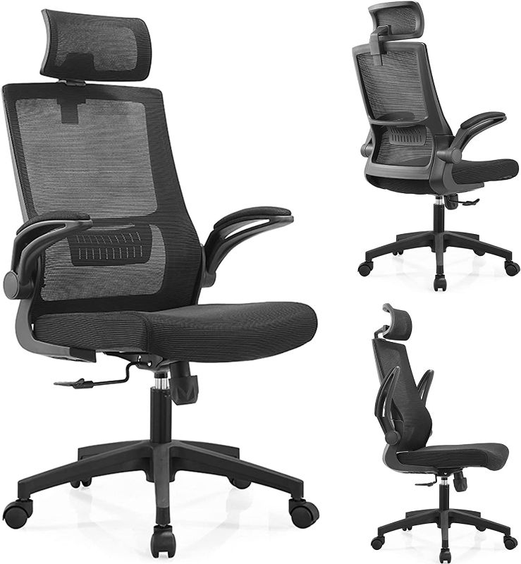 Photo 1 of Kilosit Office Task Desk Chair Ergonomic Small Home Comfort Chairs Swivel Mesh Computer Chair with Flip-up Arms,for Adults?Black
