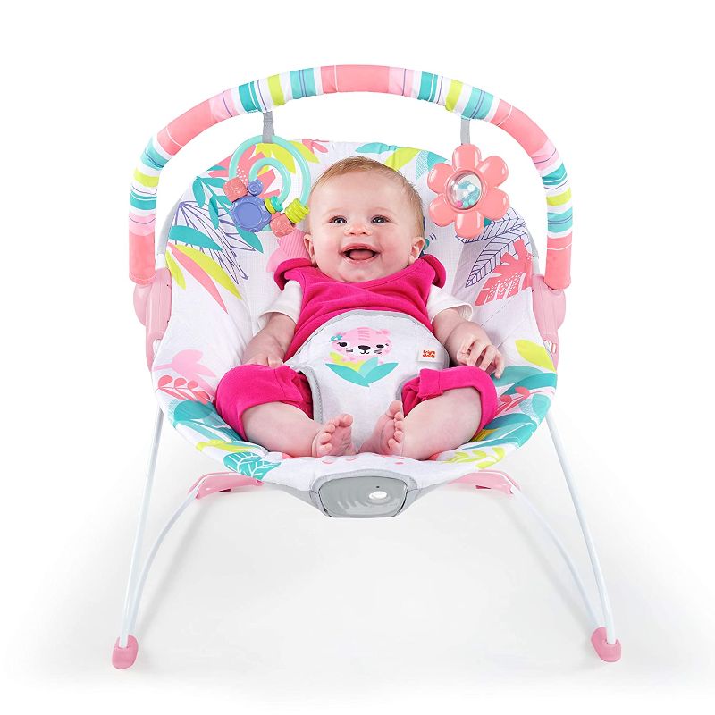 Photo 1 of Bright Starts Flamingo Vibes 3-Point Harness Harness Vibrating Baby Bouncer with -Toy bar
