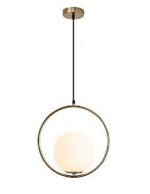 Photo 1 of BOKT Mid Century Modern 1-Light Pendant Lighting, Golden with White Frosted Glass Globe Lampshade Pendant Adjustable Indoor Hanging Light Fixture for Bedroom Bedside Restaurant

