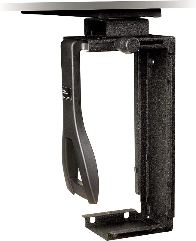 Photo 1 of 3M Under-Desk Computer Tower CPU Holder, Width Adjust from 3.5" to 9.3", Height Adjust from 12.5" to 22.5" to Fit Most CPU's up to 50 lbs, 360? Swivel, Steel Construction, 17" Track, Black