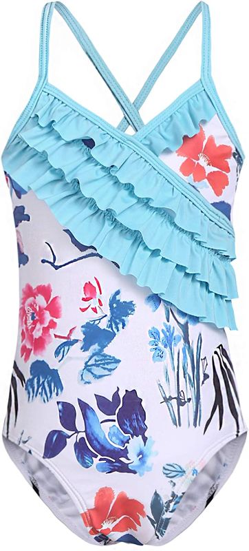 Photo 1 of Arshiner Kid Girl's Ruffle One Piece Swimsuit Hawaiian Cross Straps Swimwear Floral Summer Beach Bathing Suit