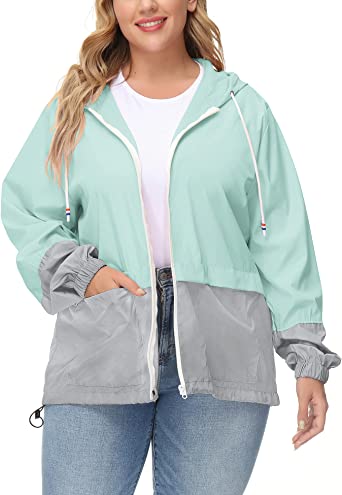 Photo 1 of Avoogue Plus Size Raincoat Women Waterproof Rain Jacket Packable Outdoor Hooded Windbreaker