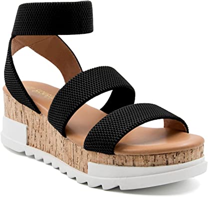 Photo 1 of Athlefit Women's Wedge Sandals Platform Sandals Cork Elastic Strap Sandals SIZE 7.5