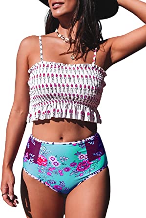 Photo 1 of Aleumdr Womens 2 Pieces Bandeau Bikini Swimsuits Off Shoulder High Waist Bathing Suit
SIZE M