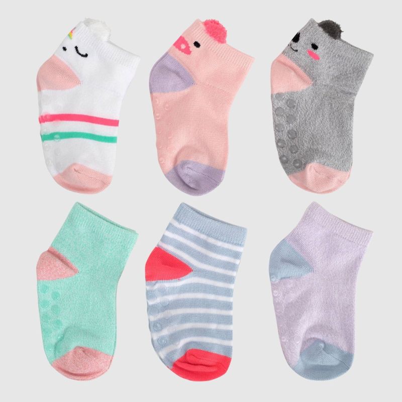 Photo 2 of [Size 4-5T] Toddler Girls' Athletic Bobby Socks 6pk - Blue/Pink & Toddler Girls' 6pk Unicorn, Pig and Koala Print Low Cut Socks