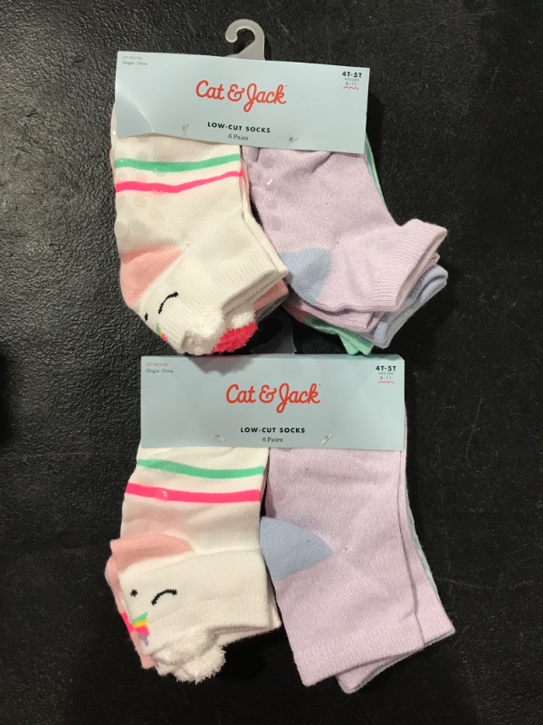 Photo 2 of [Size 4-5T] 2 Pack of Toddler Girls' 6pk Unicorn, Pig and Koala Print Low Cut Socks - Cat & Jack™
