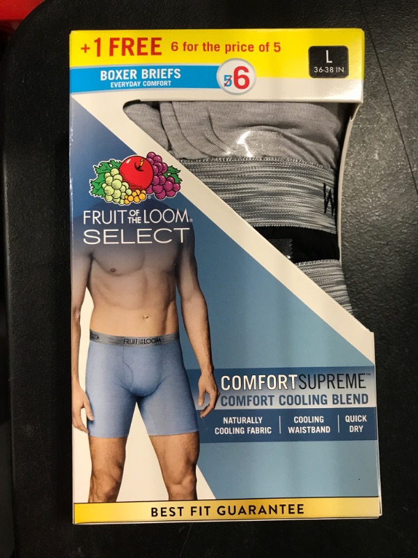 Photo 2 of [Size L] Fruit of the Loom Select Men's Comfort Supreme Cooing Bend Boxer Briefs 6pk