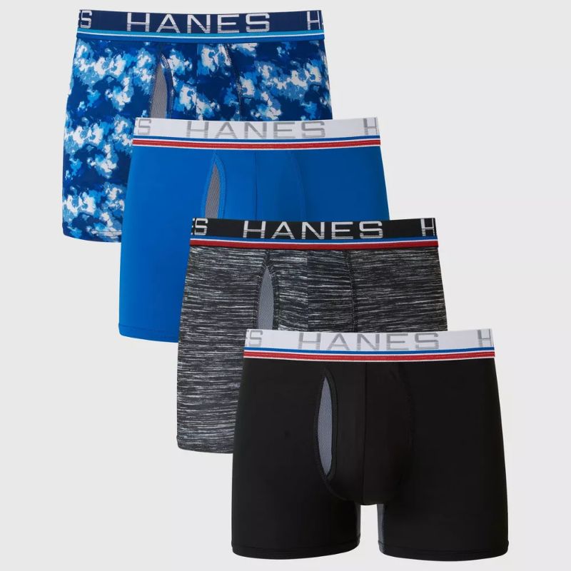 Photo 1 of [Size M] Hanes Premium Men's Xtemp Total Support Pouch 3+1 Trunk - Blue/Gray

