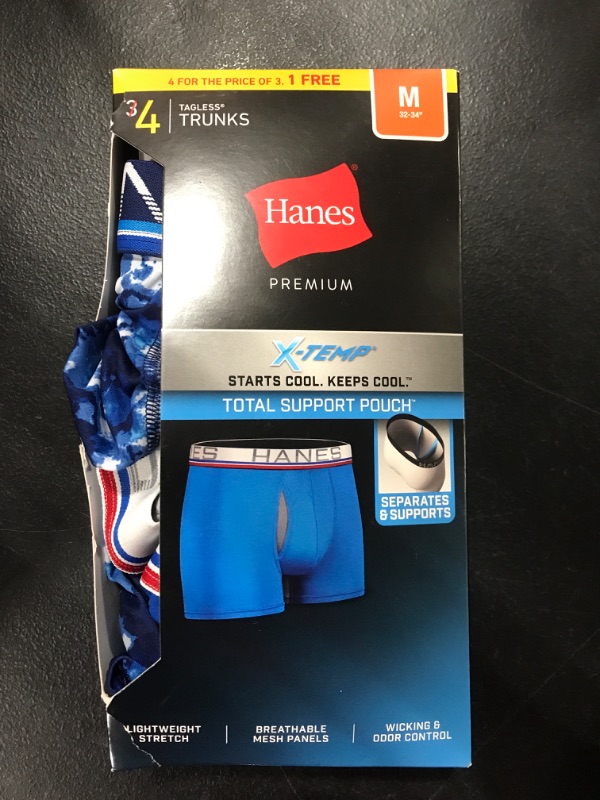 Photo 2 of [Size M] Hanes Premium Men's Xtemp Total Support Pouch 3+1 Trunk - Blue/Gray

