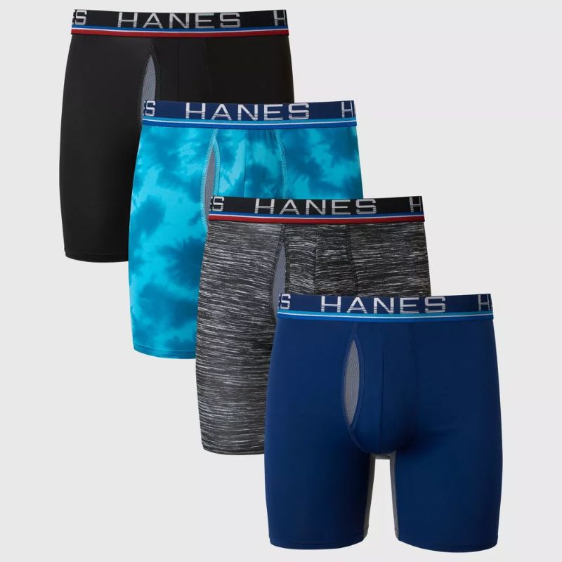 Photo 1 of [Size L] Hanes Premium Men's Xtemp Total Support Pouch 3+1 Trunk - Blue/Gray

