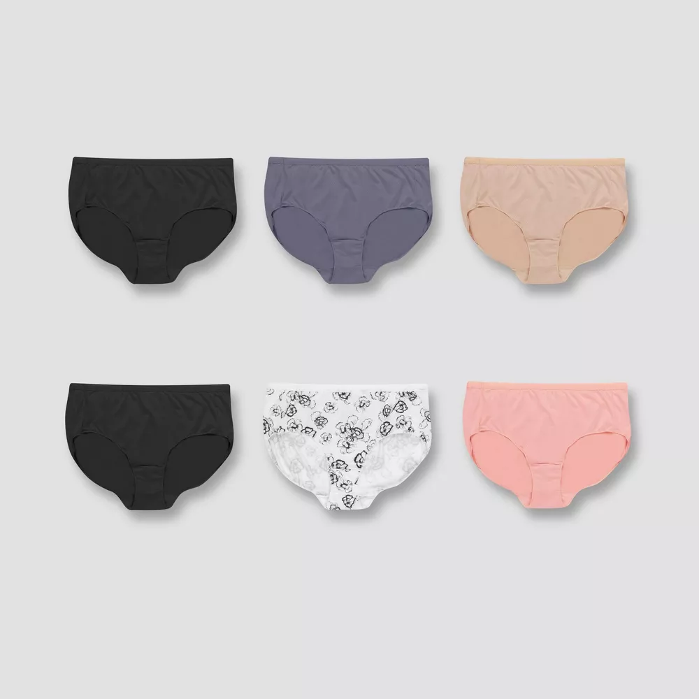 Photo 1 of [Size 10] Women's Just My Size- Microfiber Mesh Ultra Light Brief Panty - 6 Pack [Colors May Vary]