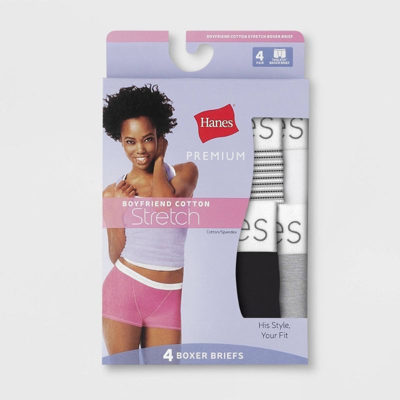 Photo 1 of [Size 6-M] Hanes Premium Women's 4pk Boyfriend Cotton Stretch Boxer Briefs - Colors May Vary