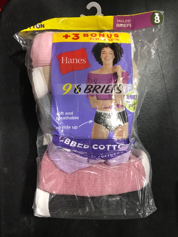 Photo 2 of [Size 8] Hanes Women's 6pk Cotton Ribbed Heather Briefs Assorted

