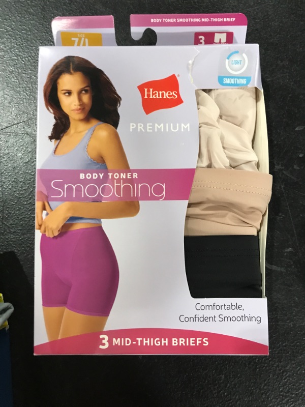 Photo 2 of [Size 7 L]Hanes Premium Women's 3pk Body Toner Mid Thigh Briefs Underwear - Colors May Vary

