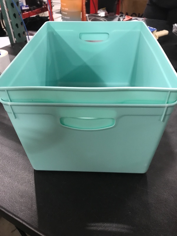 Photo 1 of [2 Pack] Large Plastic Bins with Handles- Teal