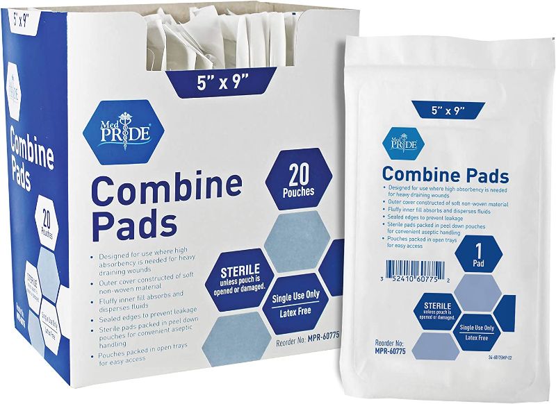 Photo 1 of [2 Pack]Medpride Sterile Abdominal- ABD Combine Pads| 40-Pack, 5 x 9 Inches| Extra Absorbent & Thick, Individually Wrapped Wound Dressing