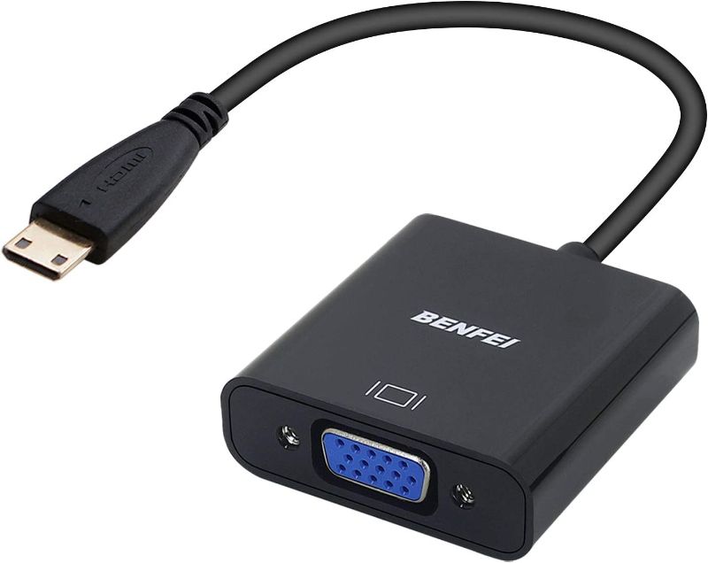 Photo 1 of Mini HDMI to VGA Adapter, Benfei Gold-Plated Mini HDMI to VGA Adapter (Male to Female) Compatible for Ultrabooks, notebooks, Tablets, Cameras and camcorders - Black