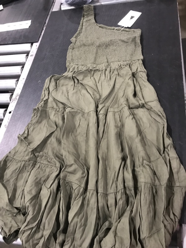 Photo 1 of [Size S] 1 Shoulder Strap Olive Green Long Dress