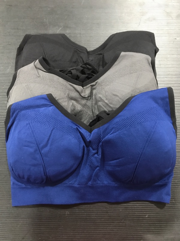 Photo 2 of [Size 2XL] Padded Strappy Sports Bras for Women - Activewear Tops for Yoga Running Fitness Color Black Gray