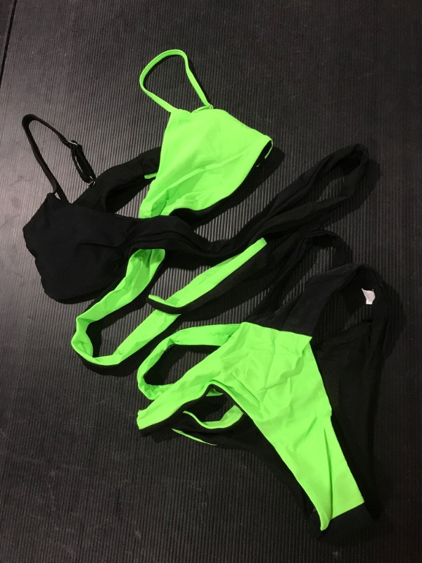 Photo 1 of [Size M] Ladies 2 Pc Crossbody Bikini- Green & Black