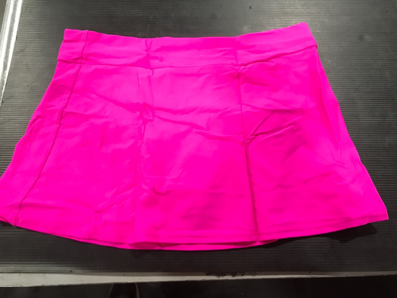 Photo 2 of [Size L] REKITA Women Swim Skirt Solid Color Waistband Skort Bikini Bottom- Hot Pink