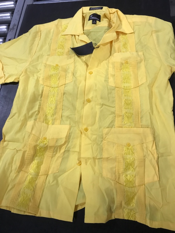 Photo 2 of [Size M] Omega Fashion Men's Button Up Short Sleeve- Yellow