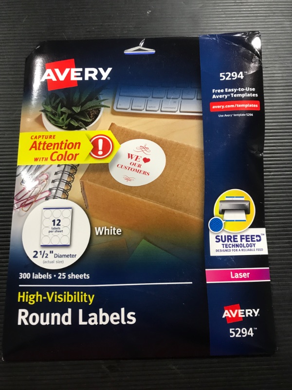 Photo 2 of Avery High-Visibility Labels, 2-1/2" Diameter, 300 Labels (5294)