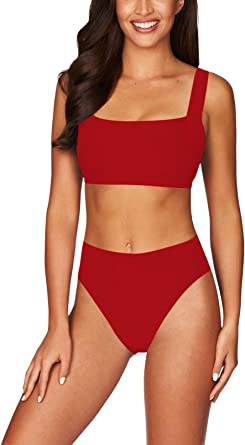 Photo 1 of [Size S] Viottiset womens Soft Square Neck Bikini- Red