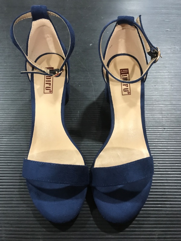 Photo 2 of [Size 6] IDIFU Women's Cookie-LO Low Block Heels Chunky Sandals Ankle Strap- Blue Suede