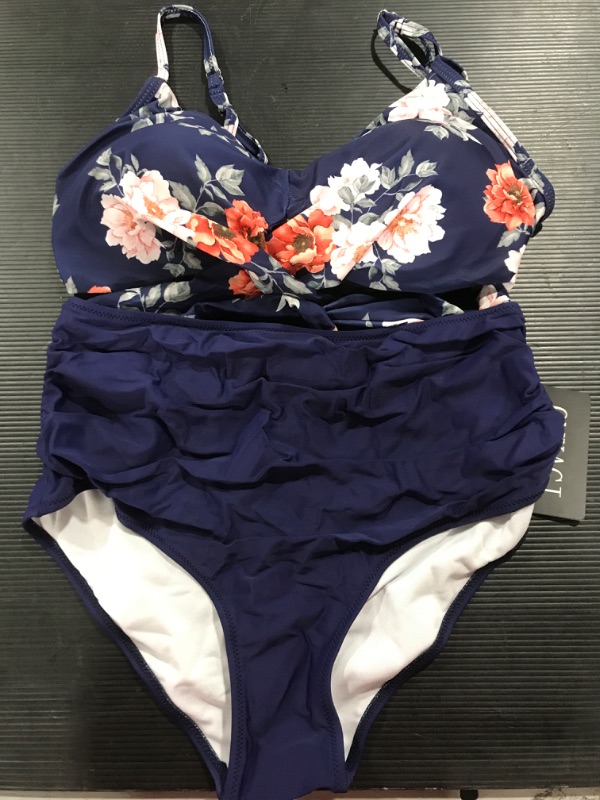 Photo 1 of [Size L] Ladies 2 Pc Swimsuit- Navy Floral