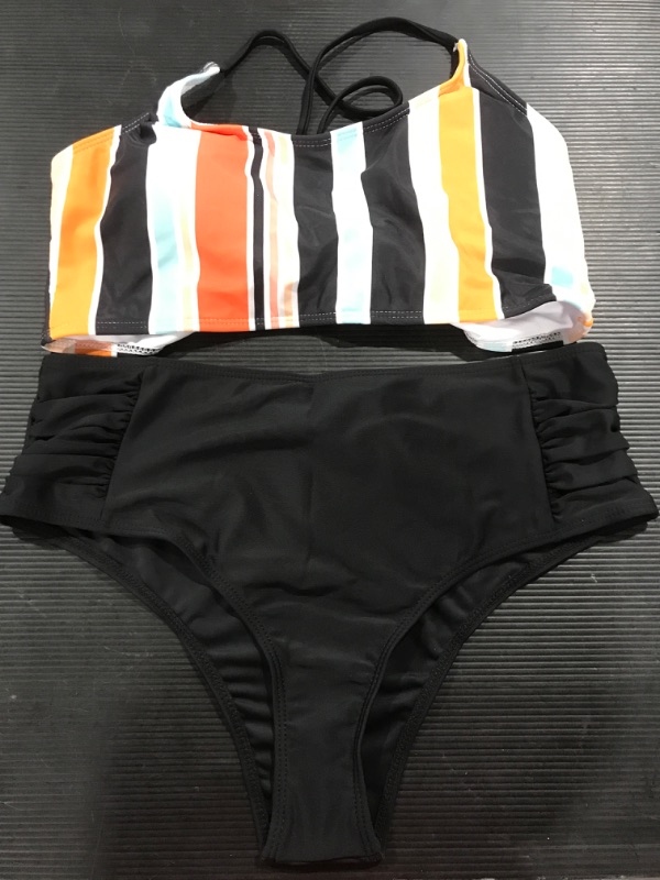 Photo 1 of [Size M] Ladies 2 pc Swimsuit - Black/Multi Stripes