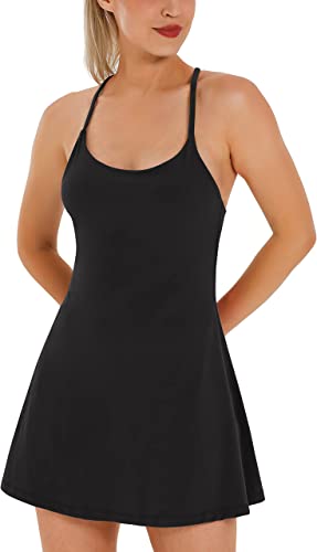 Photo 1 of [Size M] Womens Tennis Dress, Workout Dress with Built-in Bra & Shorts Pockets Exercise Dress for Golf Athletic Dresses for Women- Black