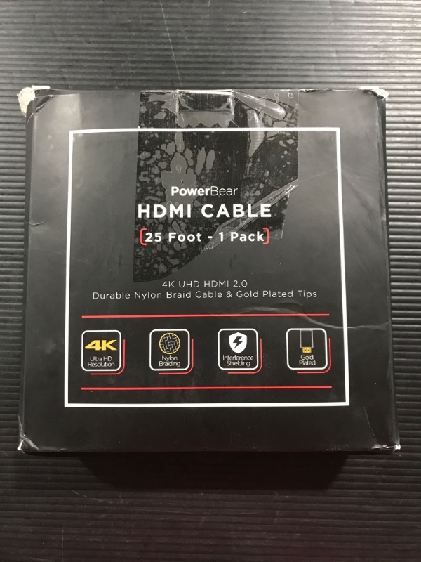 Photo 2 of PowerBear 4K HDMI Cable 25 ft High Speed, Braided Nylon Gold Connectors, 4K 60Hz, Ultra HD, 2K, 1080P, ARC CL3 Rated f