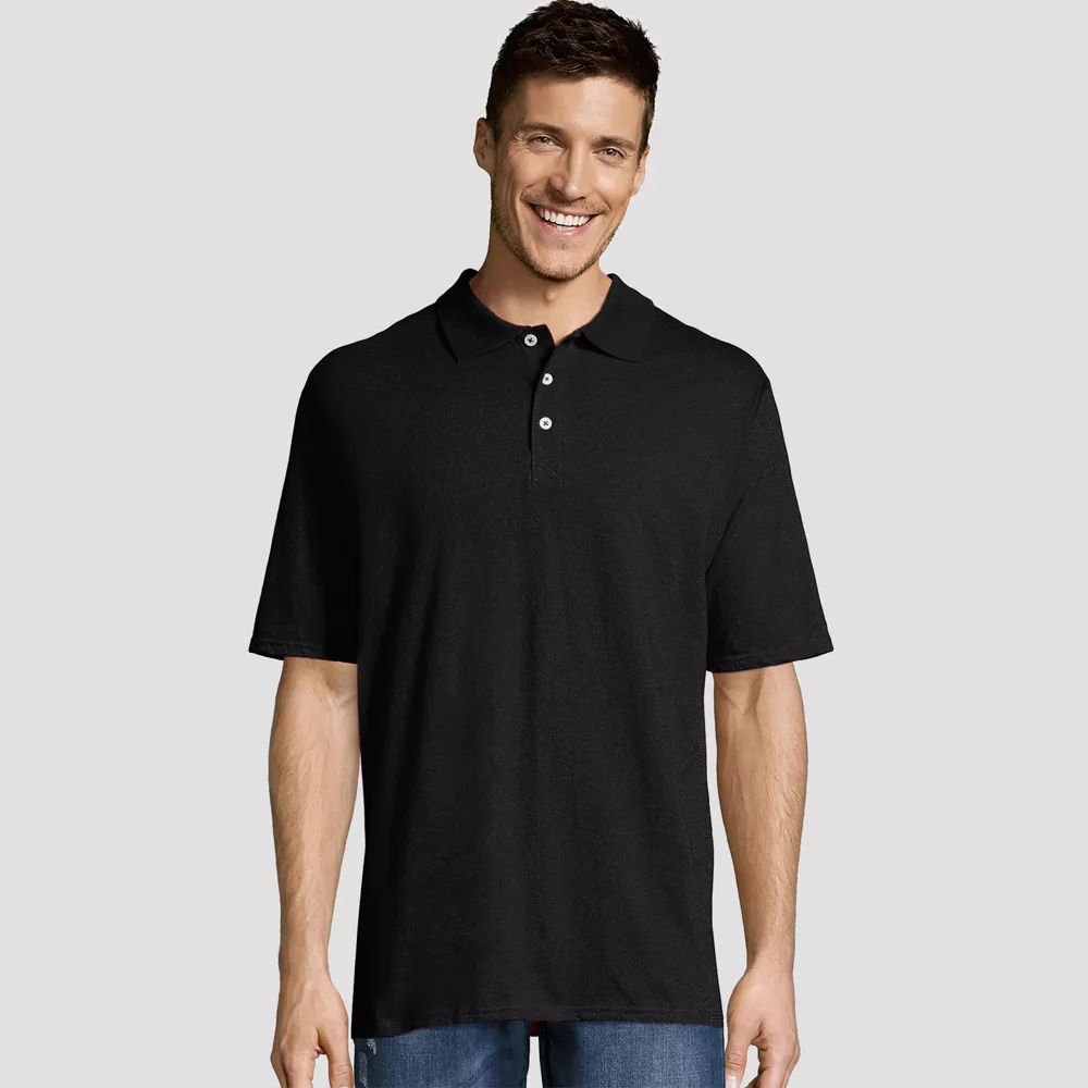 Photo 1 of [Size L]Hanes Men's X-Temp Jersey Polo Short Sleeve Shirt- Black