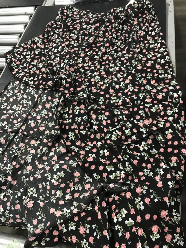 Photo 2 of [Size XL] BTFBM Women Boho Floral Print Long Skirt Dress Chic High Low Side Split Ruffle Hem Elastic Waist Swing Maxi Dresses
