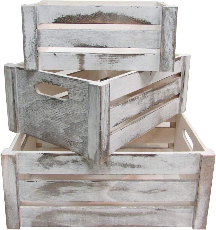 Photo 1 of [3 Pack] Of Wooden Crates- 3 Sizes [White Distressed]