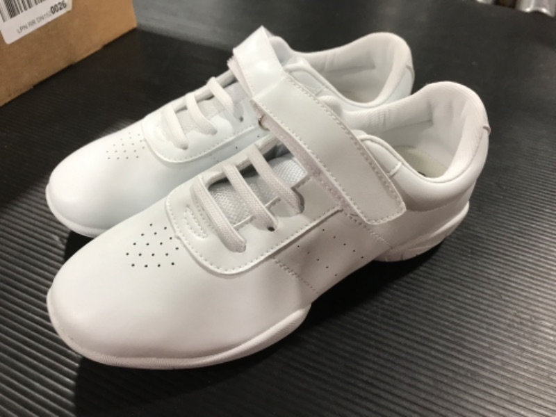 Photo 2 of [Size 3] Baxinier Girls White Cheerleading Dance Shoes Athletic Training Tennis Breathable Youth Competition Cheer Sneakers
