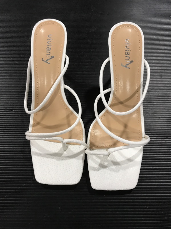 Photo 2 of [Size 9] Vivianly Women's Square Toe Sandals Strappy Heels- White