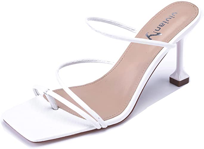 Photo 1 of [Size 9] Vivianly Women's Square Toe Sandals Strappy Heels- White