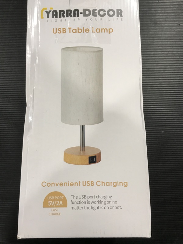 Photo 3 of Bedside Lamp with USB Port - Touch Control Table Lamp for Bedroom Wood 3 Way Dimmable Nightstand Lamp with Round Flaxen Fabric Shade for Living Room