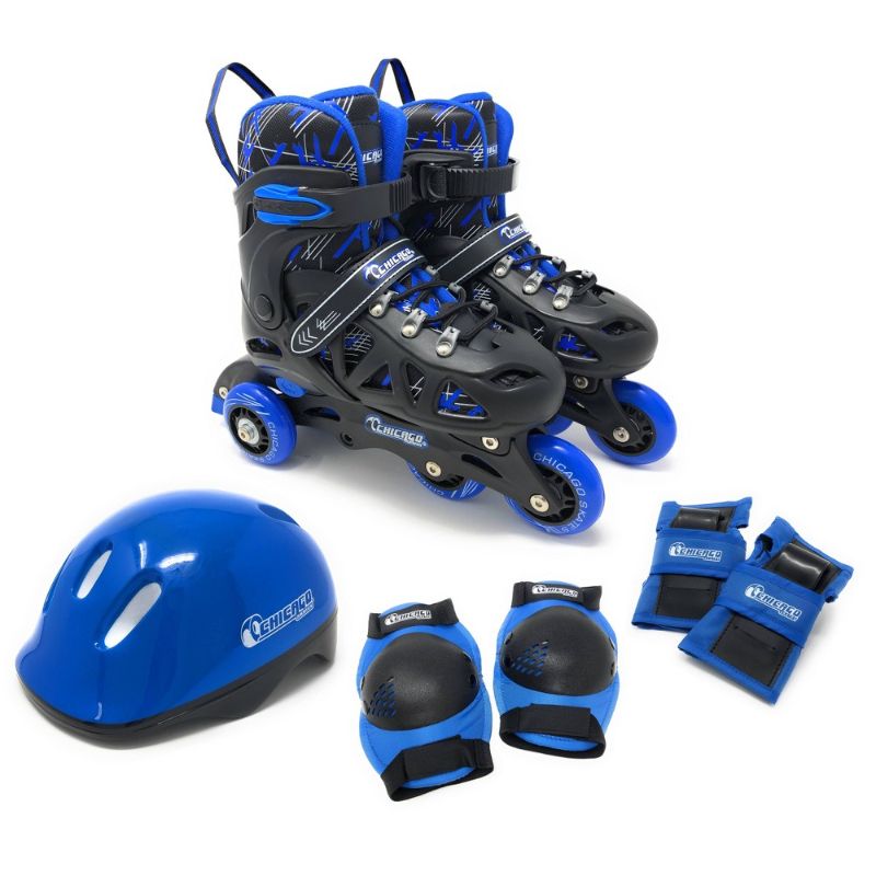 Photo 1 of Chicago Skates Adjustable Blue Rollerblade Combo Set - Size - 1-4
