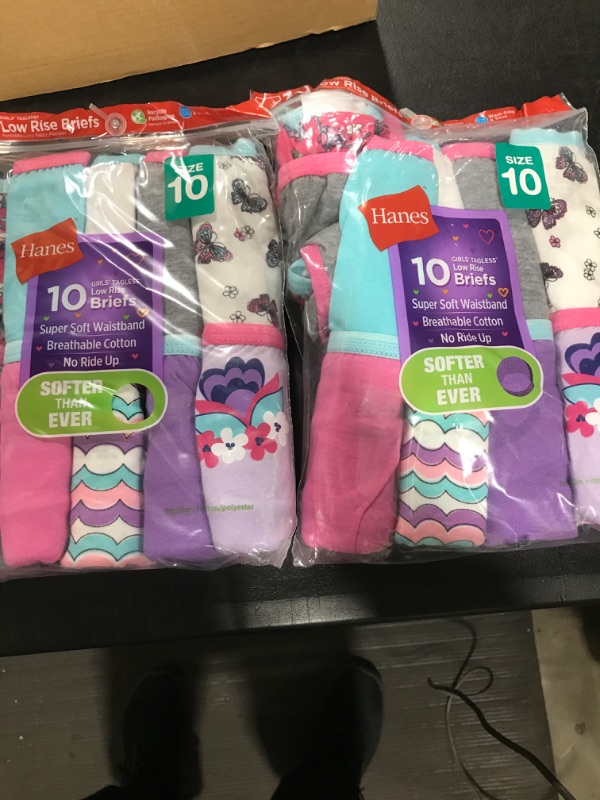 Photo 2 of 2-PACKS  Hanes Girls’ Underwear, Low Rise Briefs 100% Cotton Underwear, Assorted Colors & Prints, Multipack