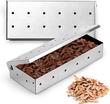 Photo 1 of 2 Pack Grill Smoker Box, Top Meat BBQ Smoker Box for Wood Chips, Add BBQ Flavor on Gas Grill or Charcoal Grills, Thick Stainless Steel Grilling Accessories